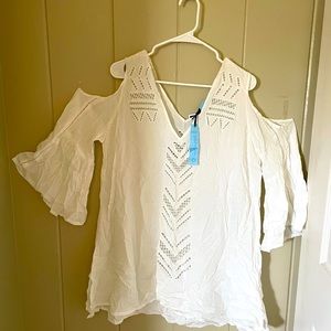 100% Rayon cut out blouse with peak a boo shoulder